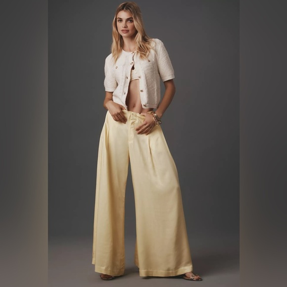 NWT! Anthropologie Maeve Silky A-Line Palazzo Pants in Butter Yellow 🐸🖼️ - Picture 3 of 6